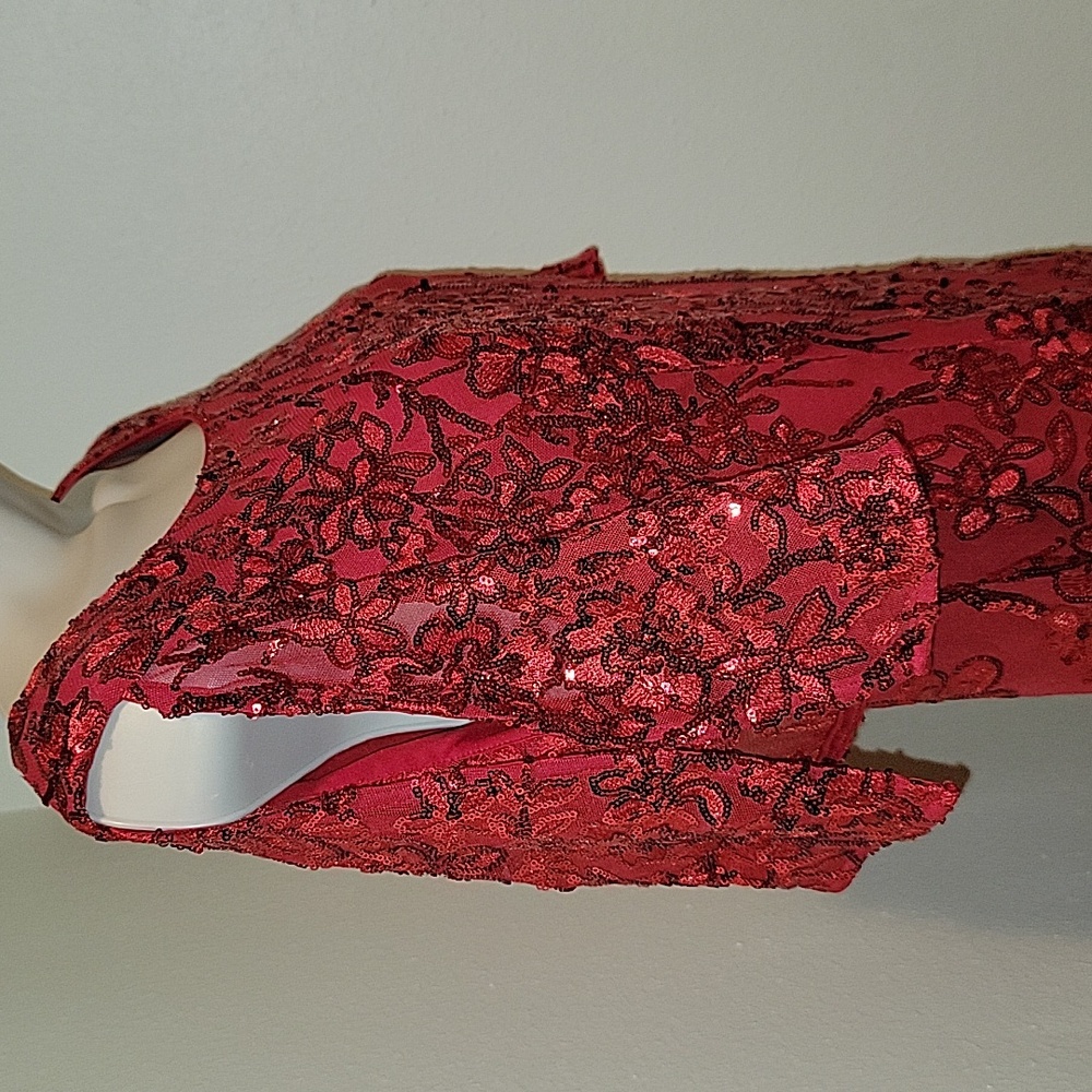 ALEX EVENINGS RED SEQUIN SHEATH DRESS - Picture 3 of 9
